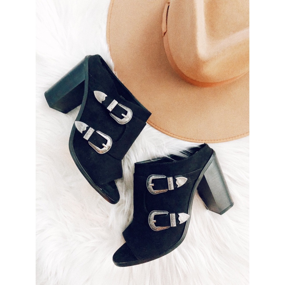 Forever 21 | Faux Suede Buckle Mule Heels